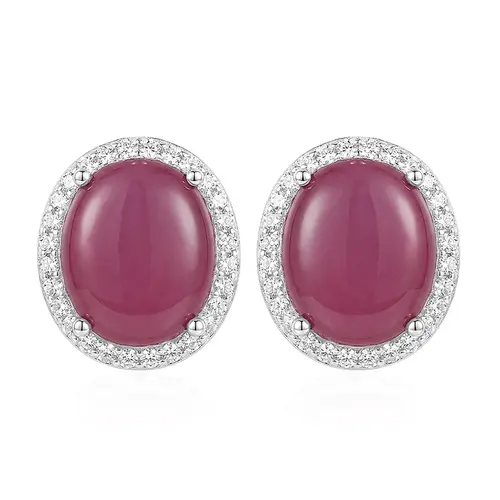 Par de Brincos de Prata com Rubis Cabochon.