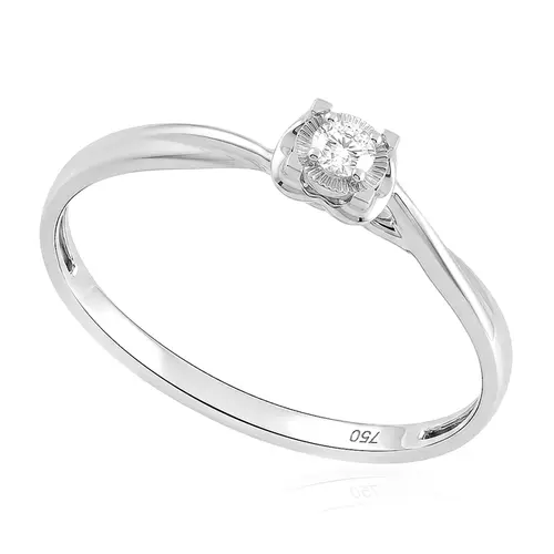 Anel Solitário de Ouro Branco com Diamante de 2 pts.