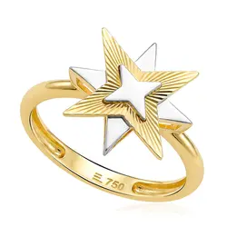 Anel Estrela de Ouro Amarelo com Detalhes em Ródio