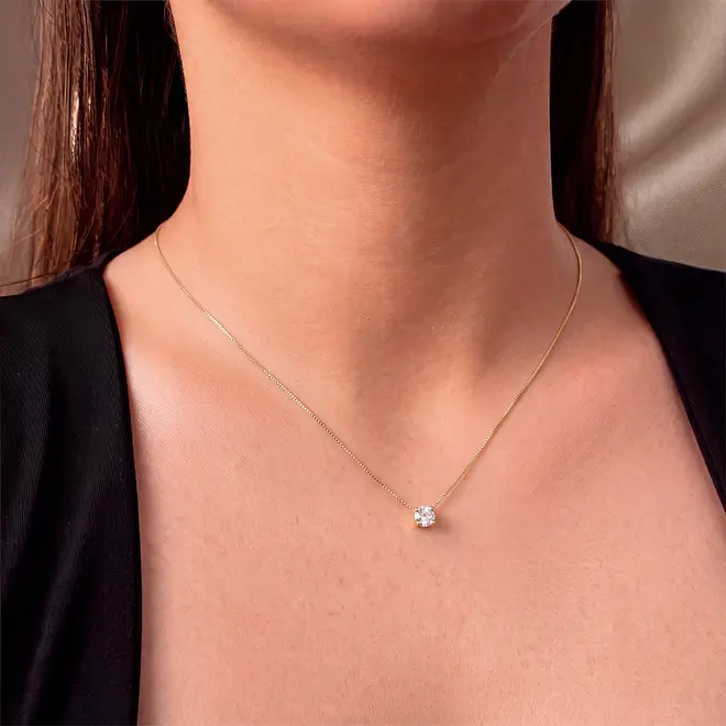 Pingente Ponto de Luz de Ouro Amarelo com Corrente e Cristal