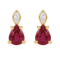 Par de Brincos de Ouro Amarelo com Diamantes e Rubis.