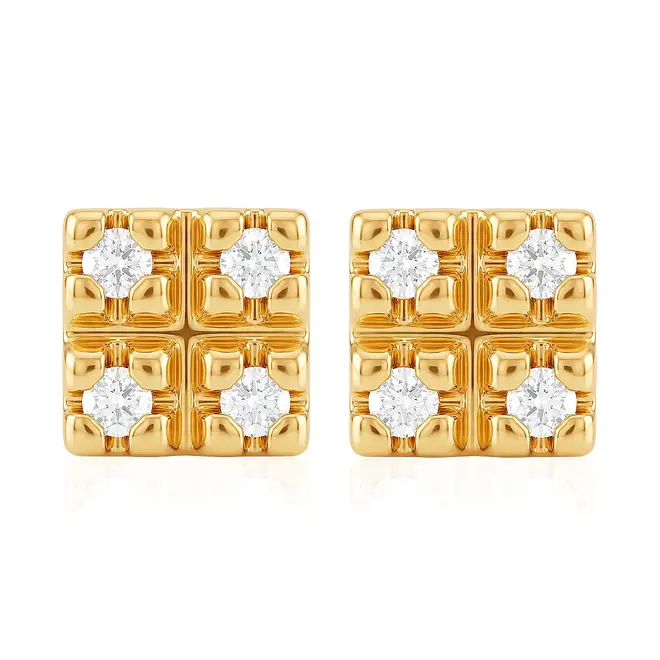 Par de Brincos Chuveiro de Ouro Amarelo com Diamantes.
