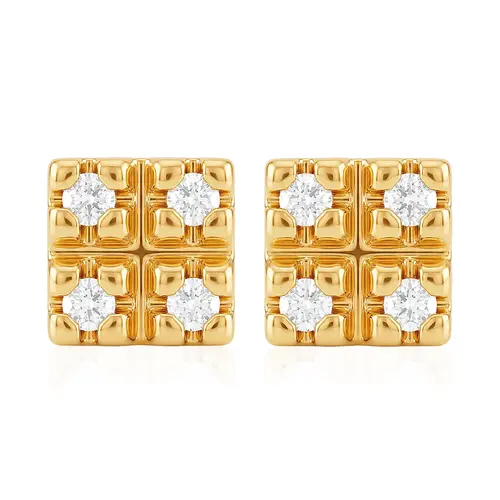 Par de Brincos Chuveiro de Ouro Amarelo com Diamantes.