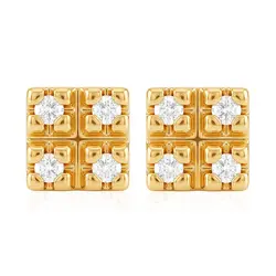 Par de Brincos Chuveiro de Ouro Amarelo com Diamantes.