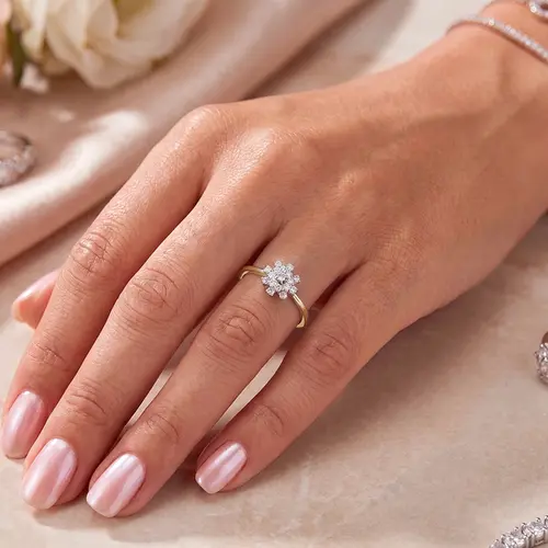 Anel Chuveiro Ouro Amarelo com Diamantes