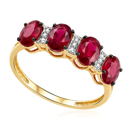 Meia Aliança de Ouro Amarelo com Diamantes e Rubis totalizando 3,04 Cts.