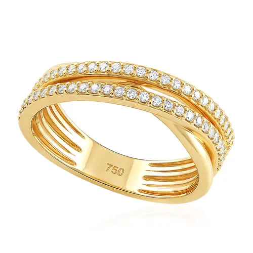 Anel 3 Aros de Ouro Amarelo com Diamantes.