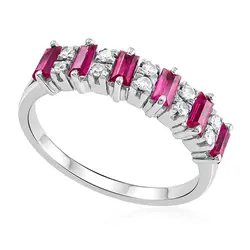Meia Aliança de Ouro Branco com 10 Diamantes e 6 Rubis.