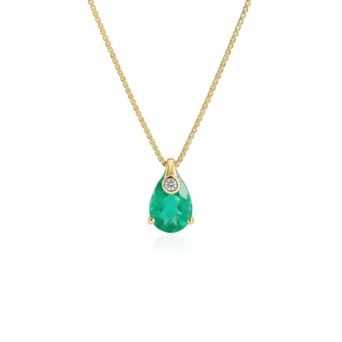 Pingente Gota de Ouro Amarelo com Diamante e Esmeralda