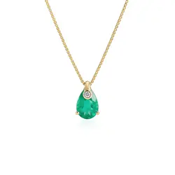 Pingente Gota de Ouro Amarelo com Diamante e Esmeralda
