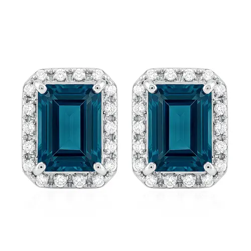 Par de Brincos de Ouro Branco com Diamantes e Topázio London totalizando 2,36 Cts.