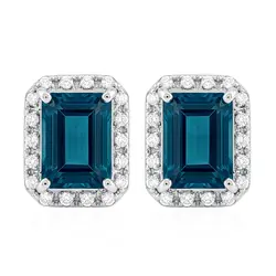 Par de Brincos de Ouro Branco com Diamantes e Topázio London totalizando 2,36 Cts.