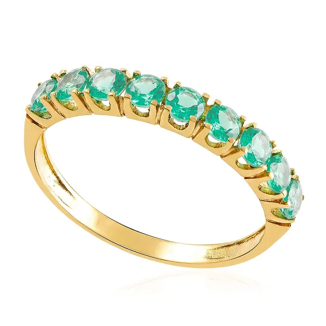 Meia Aliança Ouro Amarelo 18K com 9 Esmeraldas