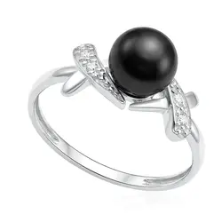 Anel de Ouro Branco com Pérola Negra de 7 mm e 4 Diamantes