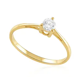 Anel Solitário de Ouro Amarelo com Diamante de Laboratório