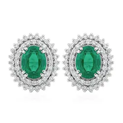 Par de Brincos de Ouro Branco com Diamantes e Esmeraldas totalizando 2,8 Cts.