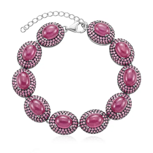 Pulseira de Prata com 10 Rubis Cabochon Oval Totalizando 120 Cts.