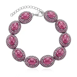 Pulseira de Prata com 10 Rubis Cabochon Oval Totalizando 120 Cts.