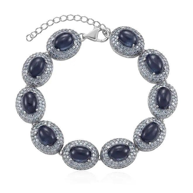 Pulseira de Prata com 10 Safiras Cabochon Oval Totalizando 120 Cts.