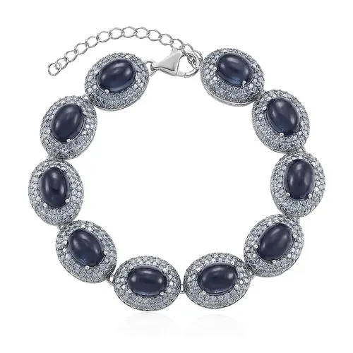 Pulseira de Prata com 10 Safiras Cabochon Oval Totalizando 120 Cts.