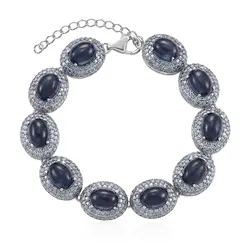 Pulseira de Prata com 10 Safiras Cabochon Oval Totalizando 120 Cts.