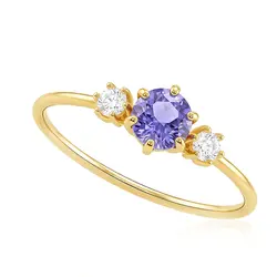 Anel de Ouro Amarelo com 2 Diamantes e Tanzanita.