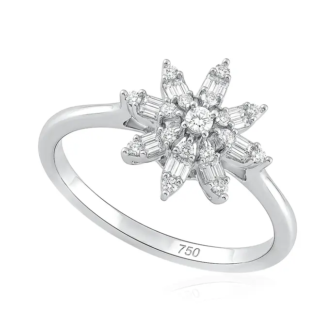 Anel Chuveiro de Ouro Branco com 33 Diamantes Totalizando 20 pts
