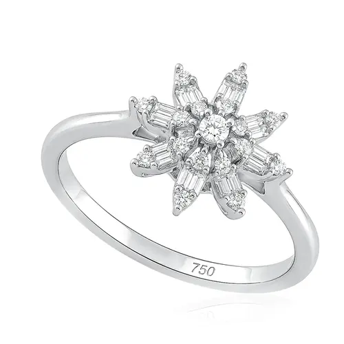 Anel Chuveiro de Ouro Branco com 33 Diamantes Totalizando 20 pts
