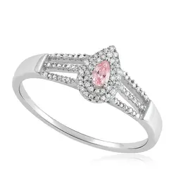 Anel de Ouro Branco com Diamantes Brancos e Rosa de 7 pts.