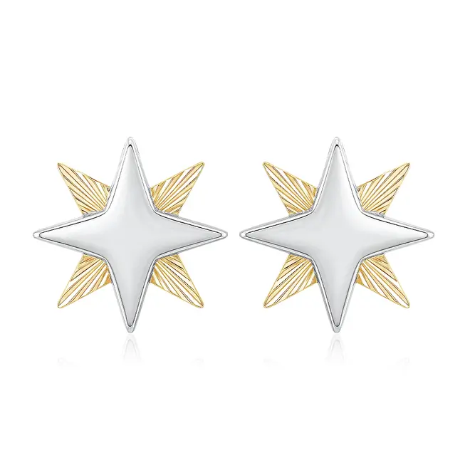 Par de Brincos Estrela de Ouro Amarelo e Ouro Branco