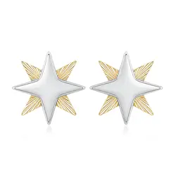 Par de Brincos Estrela de Ouro Amarelo e Ouro Branco