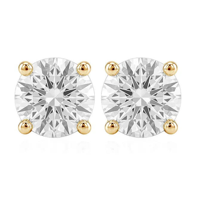 Par de Brincos Solitário Cartier de Ouro Amarelo com Diamantes de Laboratório totalizando 60 Pts.