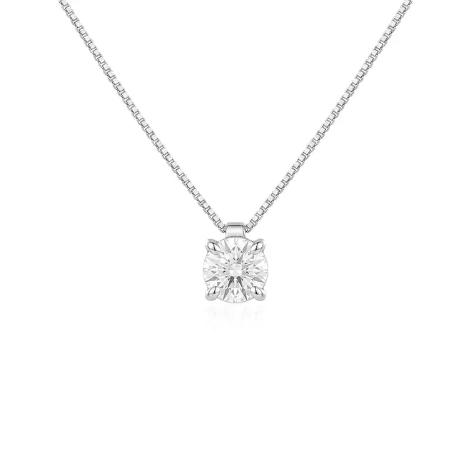 Ponto de Luz Cartier de Ouro Branco com Corrente e Diamante de Laboratório.