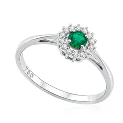 Anel de Ouro Branco com Diamantes e Esmeralda de 15 pts. 125485