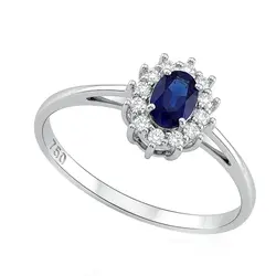 Anel de Ouro Branco com Diamantes e Safira de 25 pts.