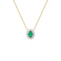Pingente de Ouro Amarelo com Corrente, Diamantes e Esmeralda de 23 Pts