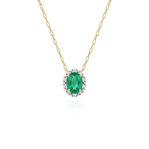 Pingente de Ouro Amarelo com Corrente, Diamantes e Esmeralda de 73 Pts