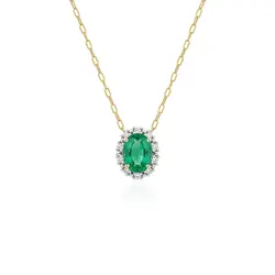 Pingente de Ouro Amarelo com Corrente, Diamantes e Esmeralda de 73 Pts
