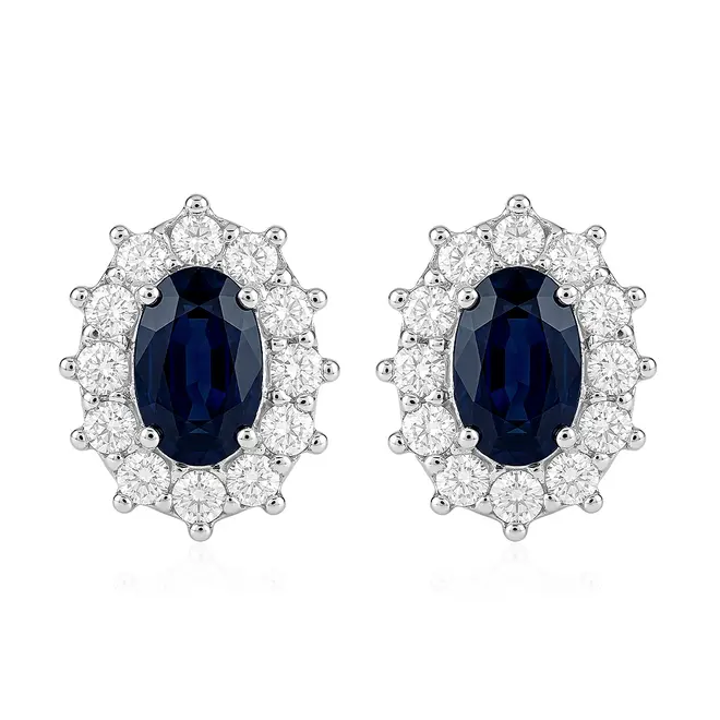 Par de Brincos de Ouro Branco com Diamantes e Safiras totalizando 50 Pts.