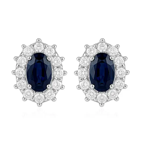 Par de Brincos de Ouro Branco com Diamantes e Safiras totalizando 50 Pts.