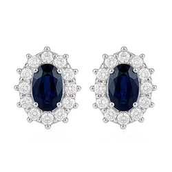Par de Brincos de Ouro Branco com Diamantes e Safiras totalizando 50 Pts.