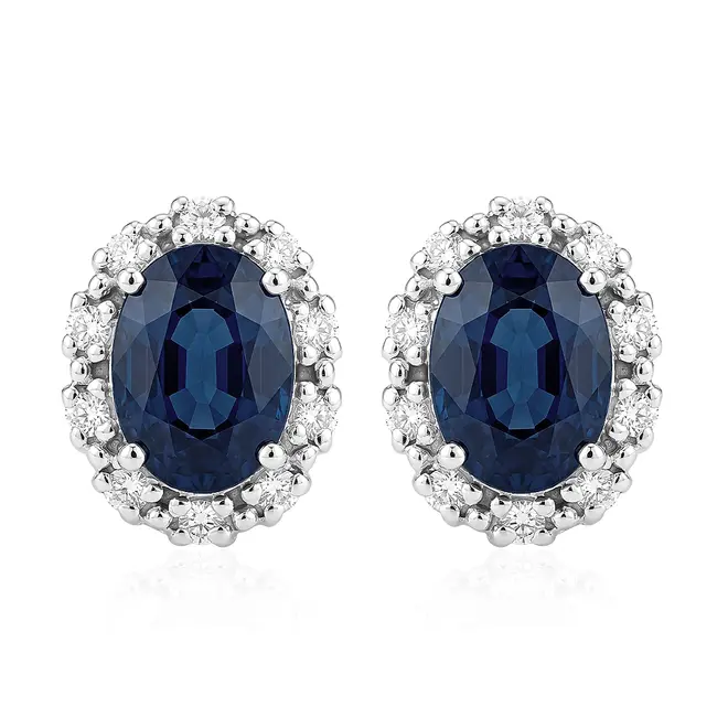 Par de Brincos de Ouro Branco com Diamantes e Safiras totalizando 1,58 Cts.