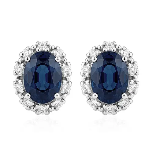 Par de Brincos de Ouro Branco com Diamantes e Safiras totalizando 1,58 Cts.