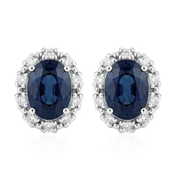 Par de Brincos de Ouro Branco com Diamantes e Safiras totalizando 1,58 Cts.