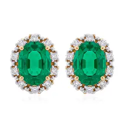 Par de Brincos de Ouro Amarelo com Diamantes e Esmeraldas totalizando 1,46 Cts.