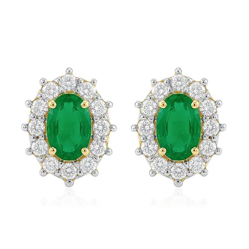 Par de Brincos de Ouro Amarelo com Diamantes e Esmeraldas totalizando 46 Pts.