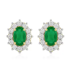 Par de Brincos de Ouro Amarelo com Diamantes e Esmeraldas totalizando 46 Pts.