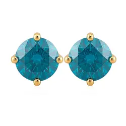 PAR DE BRINCOS SOLITÁRIOS DE OURO AMARELO COM DIAMANTES AZUIS TOTALIZANDO 1,0 CTS.