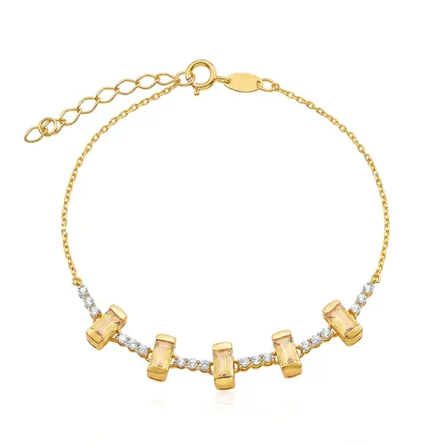 Pulseira de Ouro Amarlo com Citrinos e Safiras Brancas