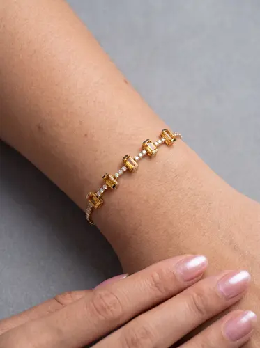 Pulseira de Ouro Amarlo com Citrinos e Safiras Brancas